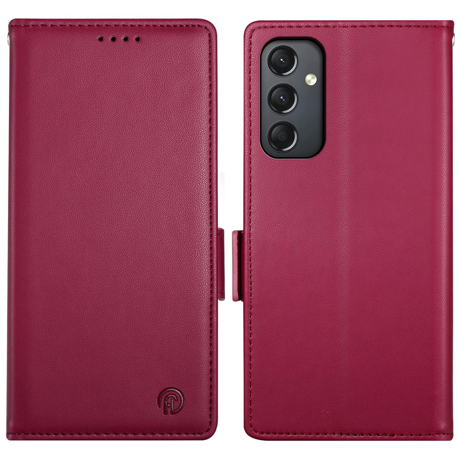 

DF-010 For Samsung Galaxy A24 4G (162.1 X 77.6 X 8.3mm) Case PU Leather Wallet Stand Phone Cover Wine Red