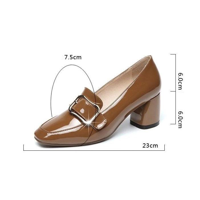 Women's Spring and Autumn Middle Heel Shoes Large Size Square Head Thick Heel Versatile Leather High-heeled Shoes