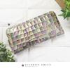 Rinle Women's Long Wallet, Large Capacity, Genuine Leather, Vertical Card Slots, Coin Slot, Easy to Use, Round Zipper, Enamel, Stained Glass Design,