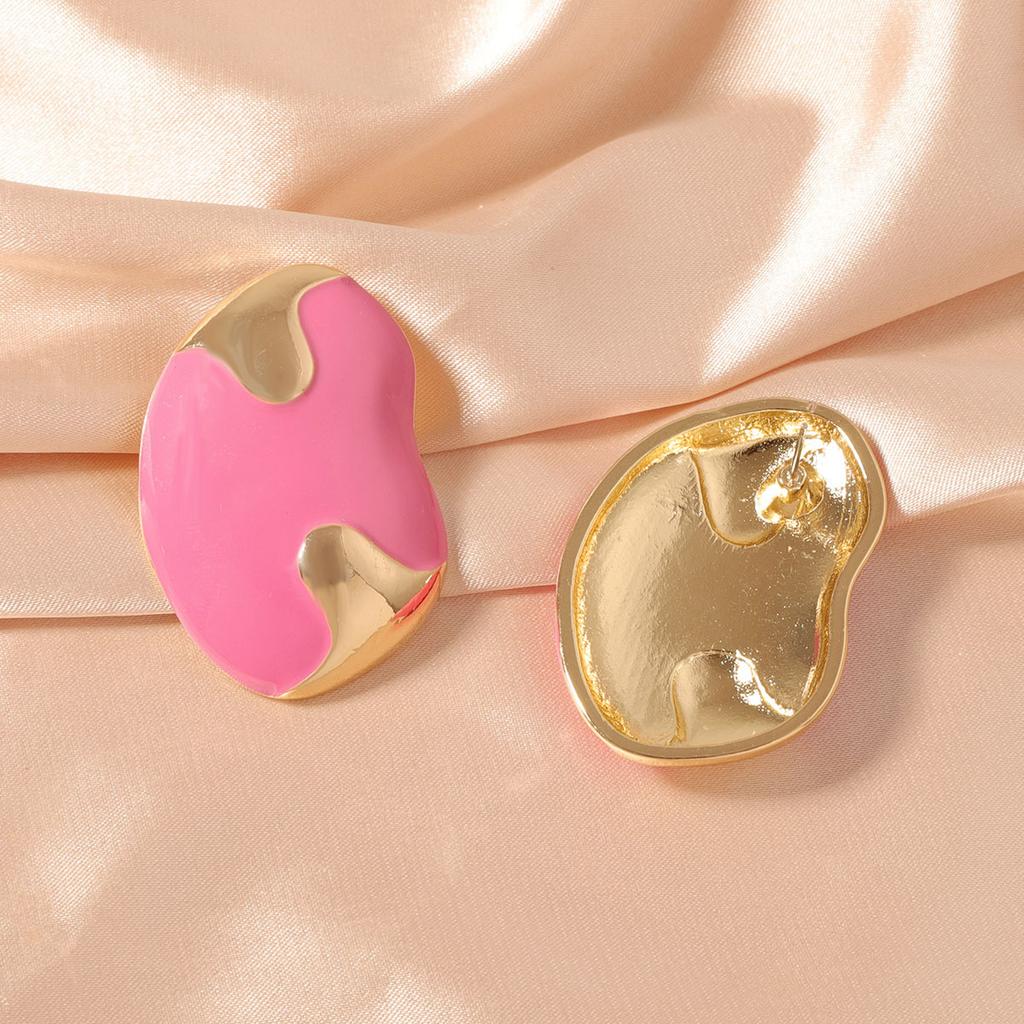 Simple and fashionable, bright-colored oil-dripping alloy stud earrings, geometric for daily commuting women