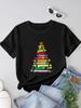2026 Summer Womens Casual Roundneck Christmas Crayon Tree Pattern Printed Shortsleeved Casual Tshirt