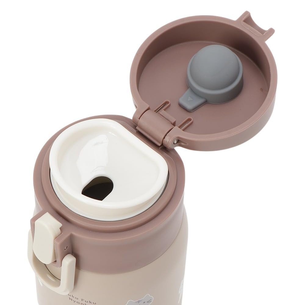 350ml Stainless Steel Bottle, Insulated, Direct Drinking, One-Touch Operation, Cute Cat Design, Fukufuku Nyanko, Happins