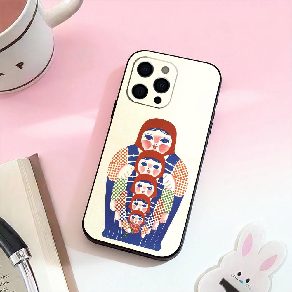 

Russian Dolls Matryoshka Phone Case For iPhone 17,16,15,14,13,12,11 Plus,Pro Max,Soft Silicone Black Cover iPhone14