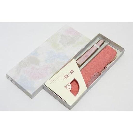 Hasegawa Kyosen Pink Cherry Blossom Pattern Takaraki Chojibori Double-Sided Kyoto Craftsman Handmade Fan Pouch Decorative Box