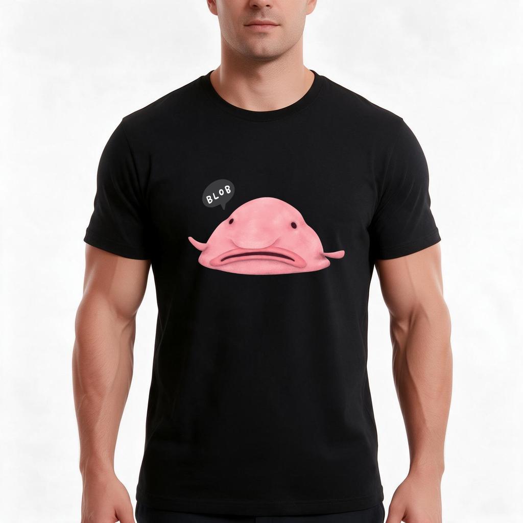 Adorable Funny Blob Fish Deep Sea Creature Tshirt Summer Casual Cotton Tee Oversized Streetwear Tops Vintage Graphic Print