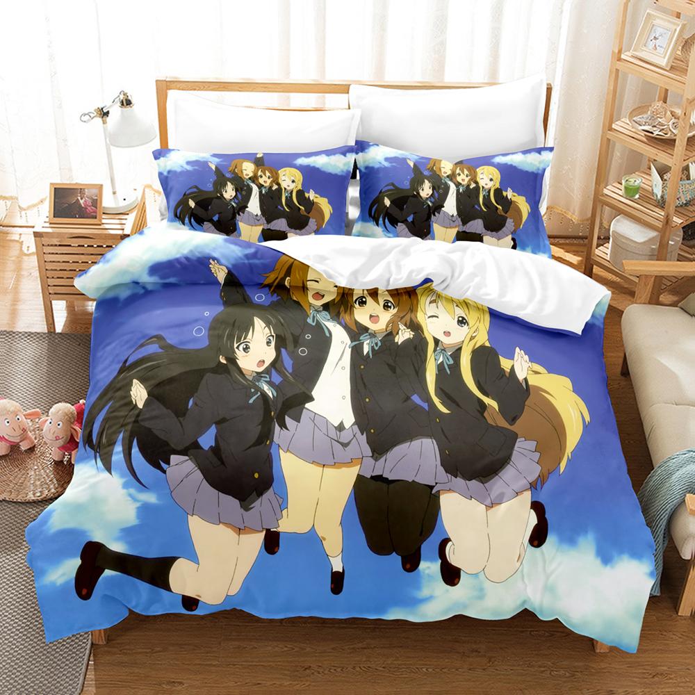 K ON Light Music Club Bedding Set 3PCS Anime Girl Band Guitar Drum Keyboard Character Print Duvet Cover All Sizes Customizable