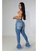 Pantaloni di Jeans a Zampa Vita Media Retro Strappati con Occhielli e Fasce Europei & Americani