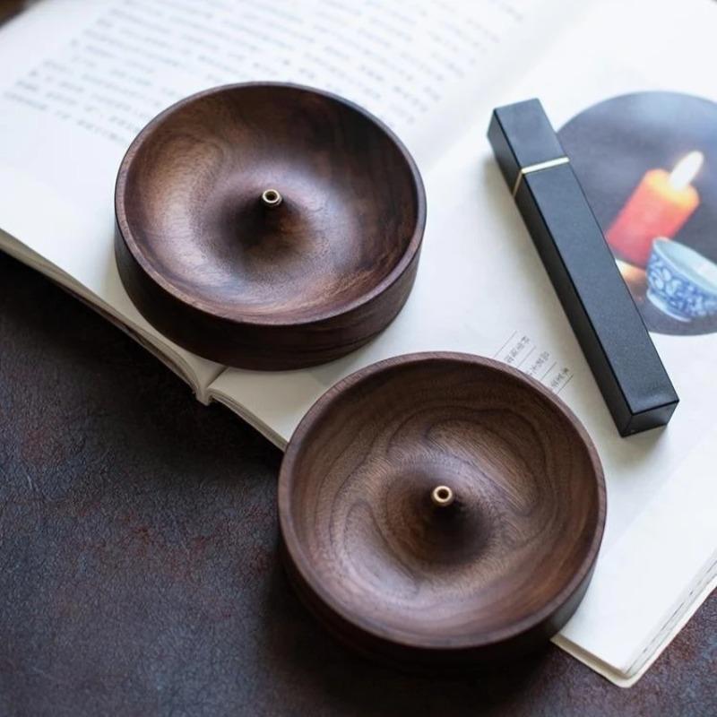 Räucherstäbchenhalter Massivholz Nordamerikanische Schwarznuss Stäbchen Handgefertigt Teezeremonie Rund Räuchergefäß Agarholz Tablett Halter