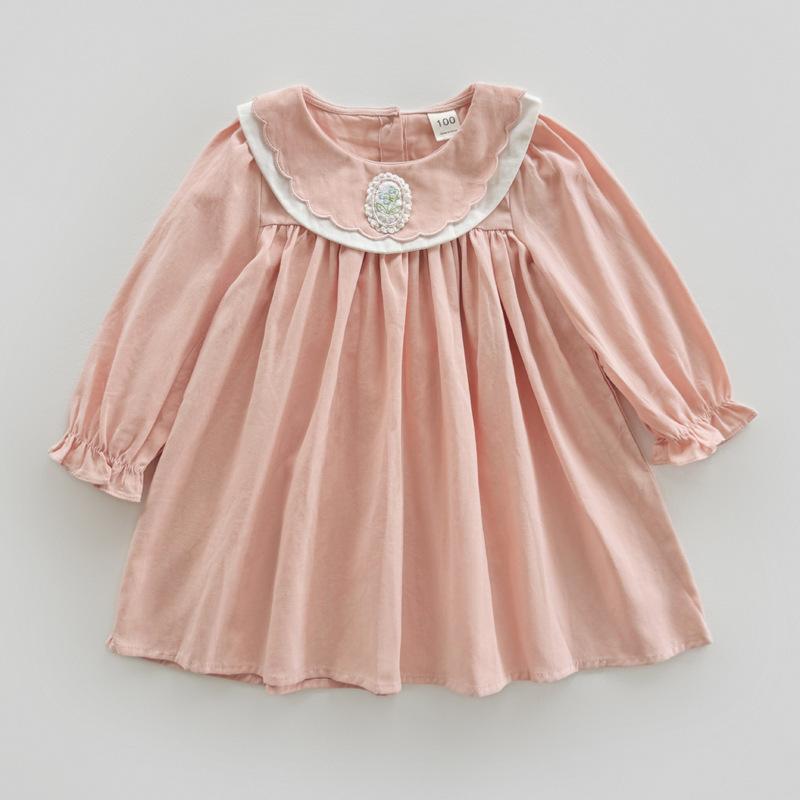 Girls Spring Sweet Princess Dress Double Layer Collar Lily Of The Valley Embroidery Children Dress 90cm розовый