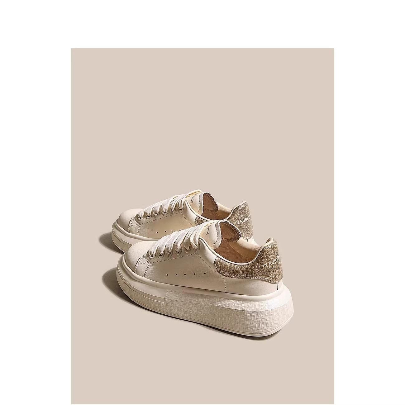 

Туфли Gu Yunshu на толстой подошве, увеличивающие высоту, женские универсальные маленькие белые туфли, весна 2025, новые маленькие туфли для спорта и отдыха 35 шампанского