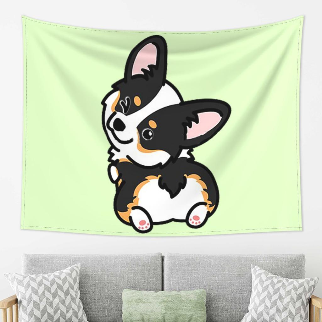 Black Tricolor Corgi Tapestry Decor Art Aesthetic Tapestries for Living Room Bedroom Home Wall Cloth Wall Hanging