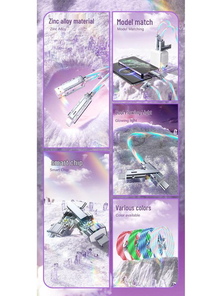 Four-in-One Luminous Fast Charging USB-C to Multi-Device Glowing Charger Cable