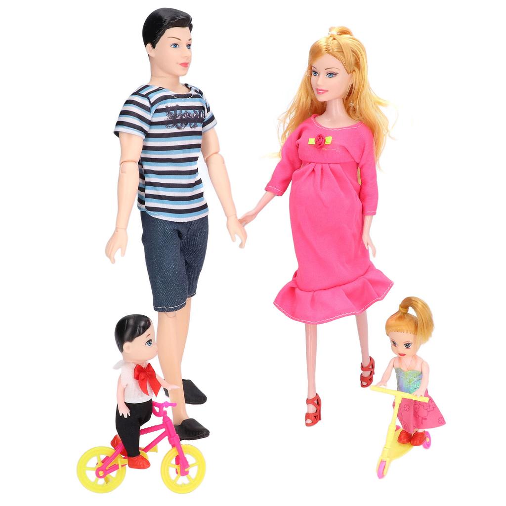 5 Pieces People Family Dolls Early Educational Gifts Accessories with Dad Pregnant Mom Boys Girls Bicycle Scooter