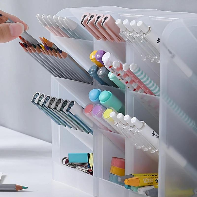 Desk Organiser Creative Transparent Oblique Insert Pen Holder Desktop Pen Bucket Storage Box Office Pen Holder Desk Organizer