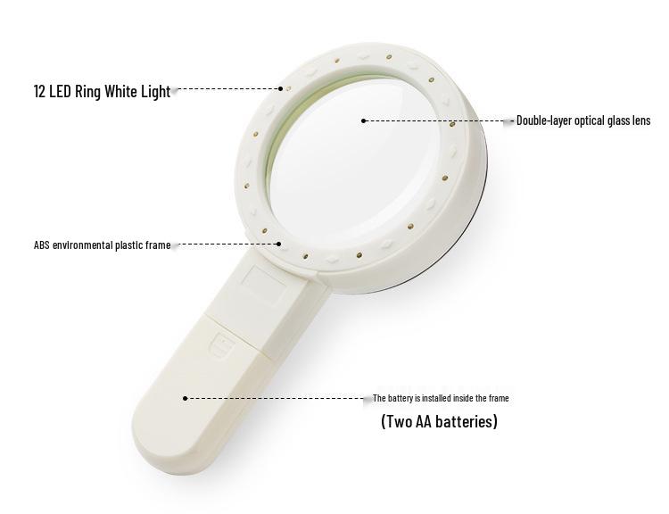 30x Handheld Magnifying Glass with 12 LED Lights for Elderly Reading