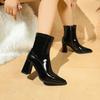 Fashion 2025 Autumn and Winter European and American New Pointed Toe High Heel Booties Women's Patent Leather Mid-Leg Boots