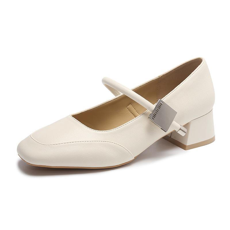 French Mary Jane Women'S Shoes Soft Leather Coarse Heel Late Evening Wind Small Leather Shoes Versatile High Heels Medium Heel Single Shoes