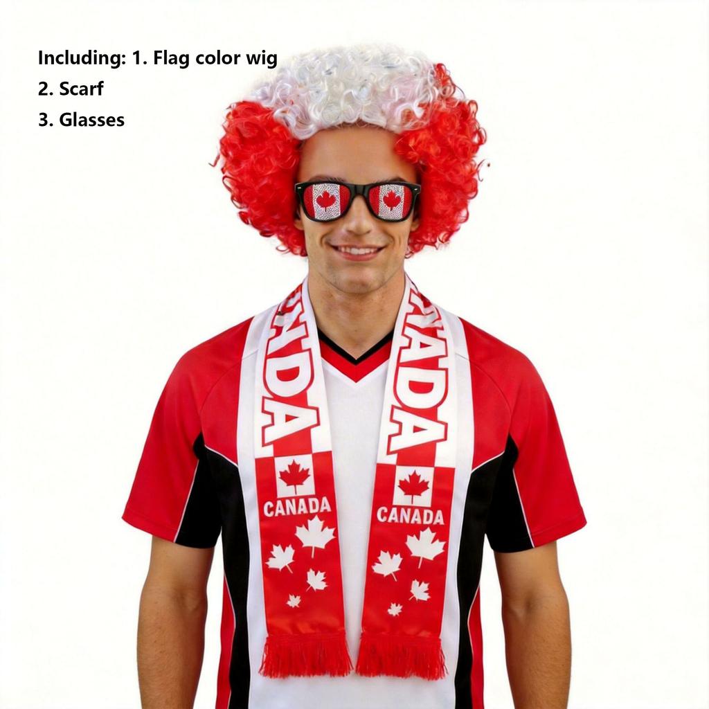 Hot National Team Football Match Wig Flag Glasses 3pcs  Football Fan Cheering Costume Sports Event Party Supplies
