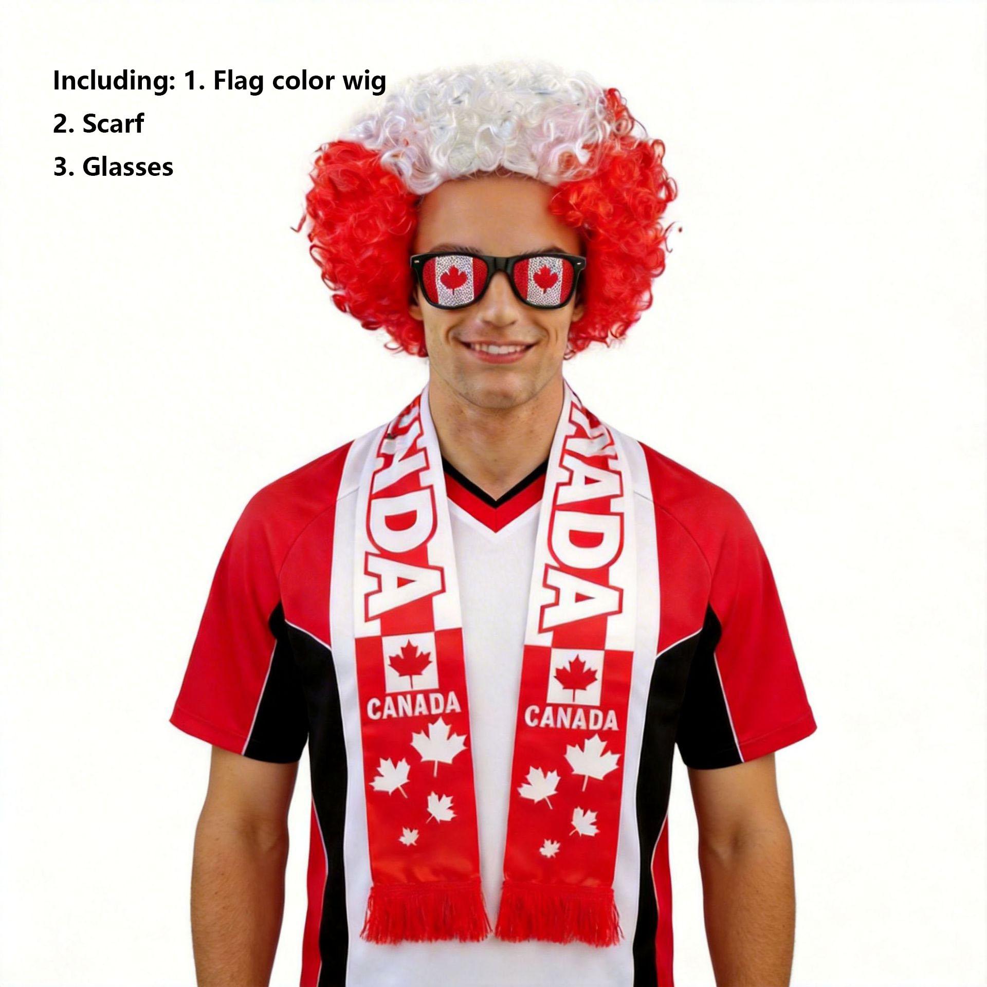 Hot National Team Football Match Wig Flag Glasses 3pcs Football Fan Cheering Costume Sports Event Party Supplies