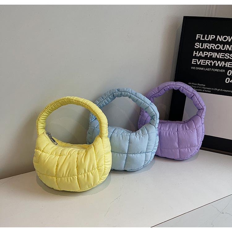 Korean Pleated Plaid Cloud Mini Handbag 2024 – Chic Downy Underarm Bag