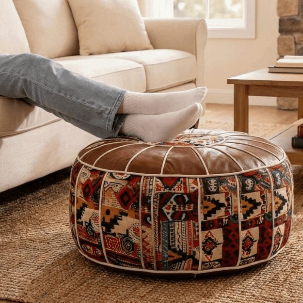 Embroider Craft Boho Seat Cushion Cover Leather Storage Bag Pumpkin Pouf Cover  Home Use