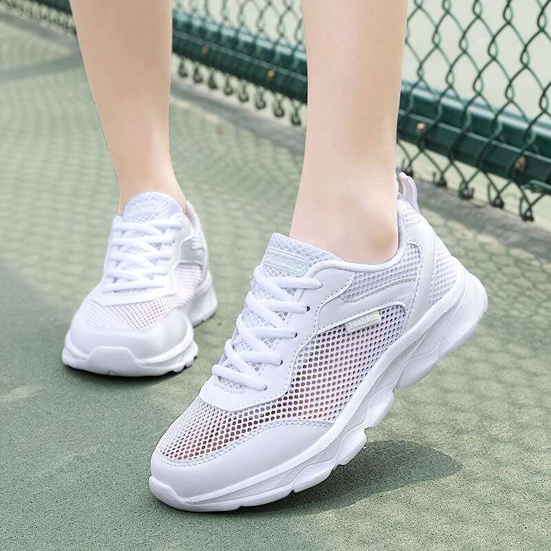 Sommer Hohlmaschen Atmungsaktive Lässige Sportschuhe für Damen Weiß Weiche Sohle Leichte Laufschuhe Einzelne Mesh-Schuhe