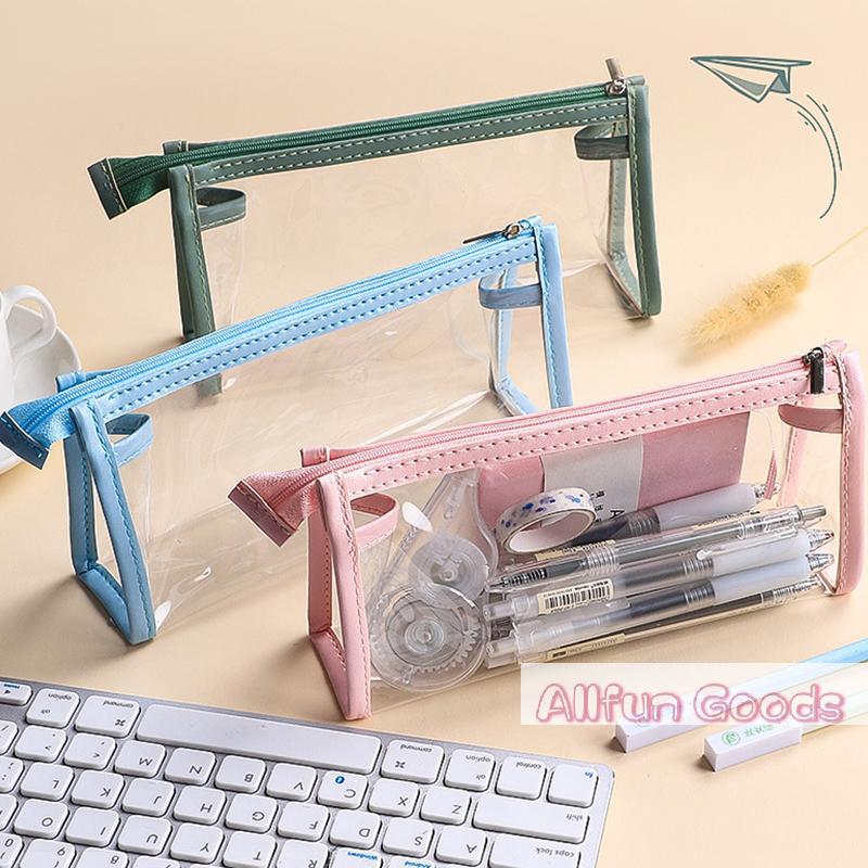 [TG835]Transparent Pencil Case Large Capacity Simple Pen Bag Kawaii Cosmetic Bag School Study Stationery Office Supplies