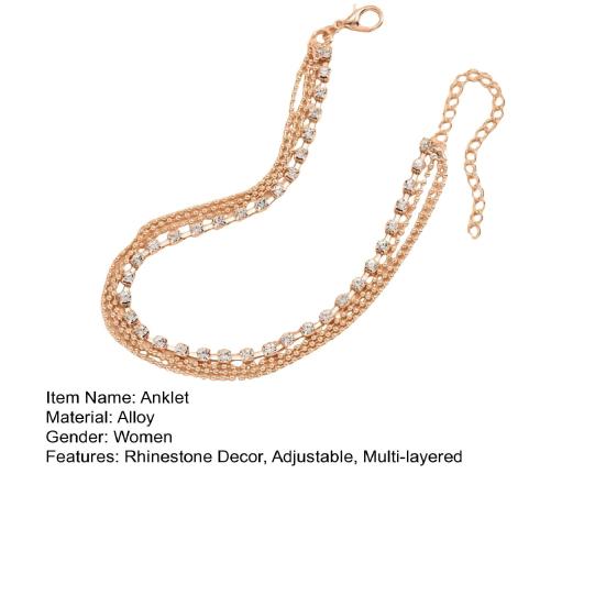 Bijuterii pentru gleznă pentru femei, cu mai multe straturi, decor cu strasuri, lungime reglabilă, lustruită, pentru gleznă, cadou pentru aniversare.