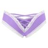 LittleForBig Women's Sissy Panties with Cross Straps, Lace, and V-Back, Purple, Size L