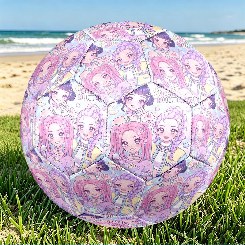 KPop Demon Hunters Print Size 5 Soccer Ball, PU Wear Resistant Football for Match Training and Daily Practice, Birthday Gift for Soccer Fans
