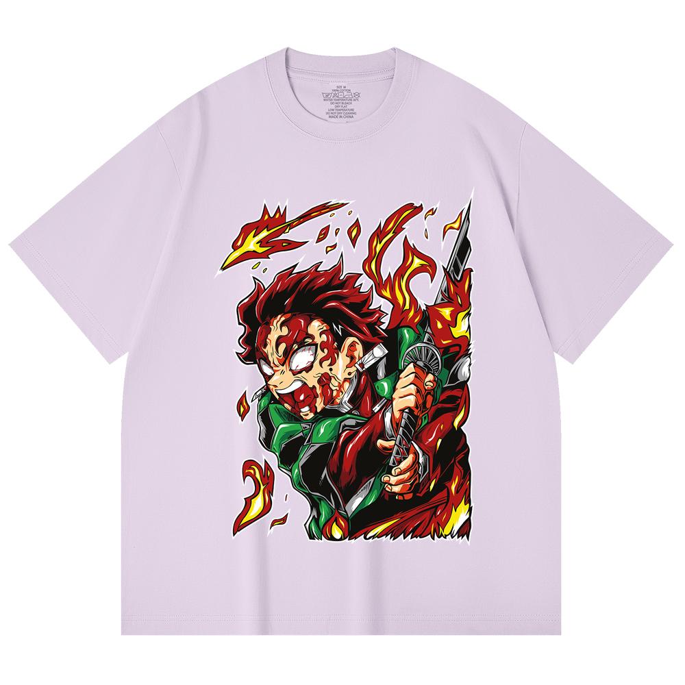 230 Gsm 100% Cotton Demon Slayer V101 Tanjiro Print Unisex Heavy Cotton T Shirt