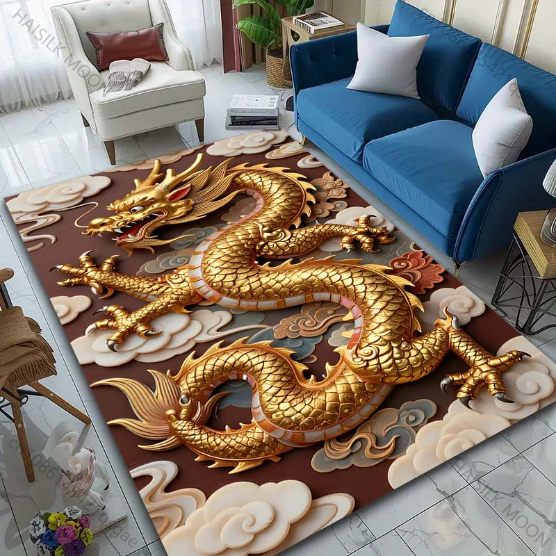 Multiple sizes Golden dragon with clouds Carpet for Living Room Bedroom Sofa Home Decor Rus Non-slip Floor Mat Luxury Gift
