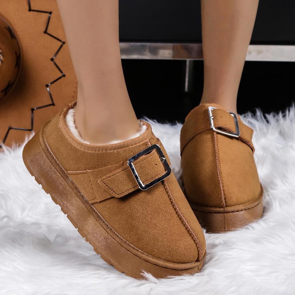 Women Winter Large Size Round Toe Thick Sole Snow Boots Casual Short Tube Thick Velvet Warm Cotton Shoes Solid Color 36-41