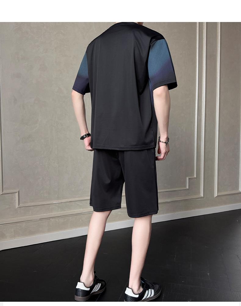 Hong Kong Style Tie-Dye Men's Sportswear Set - Summer 2026 Trendy Short Sleeve & Shorts