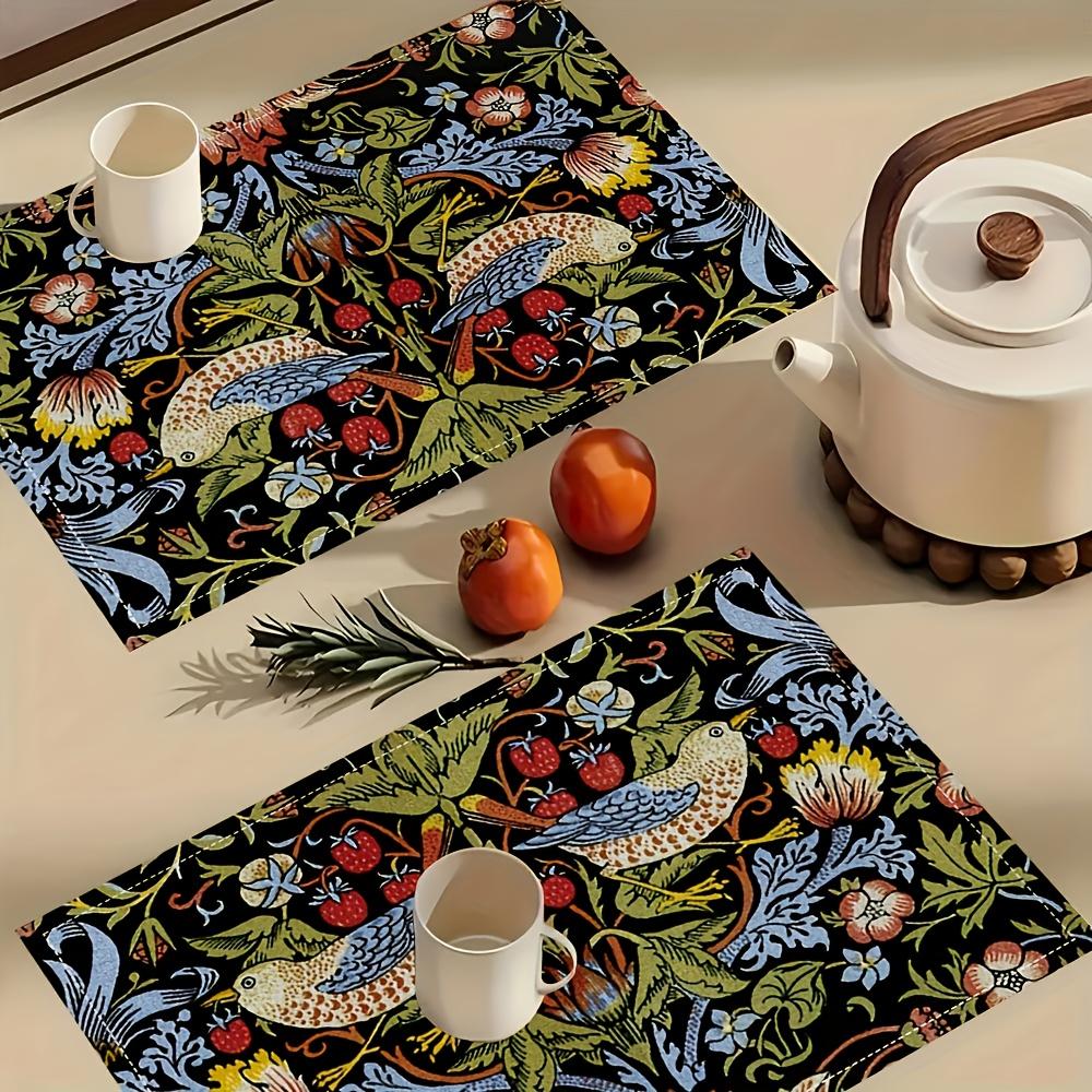 Retro Flower and Bird Meal Mat British Morris Table Mat Medieval Countryside Style Thermal Insulation Non slip Meal Mat