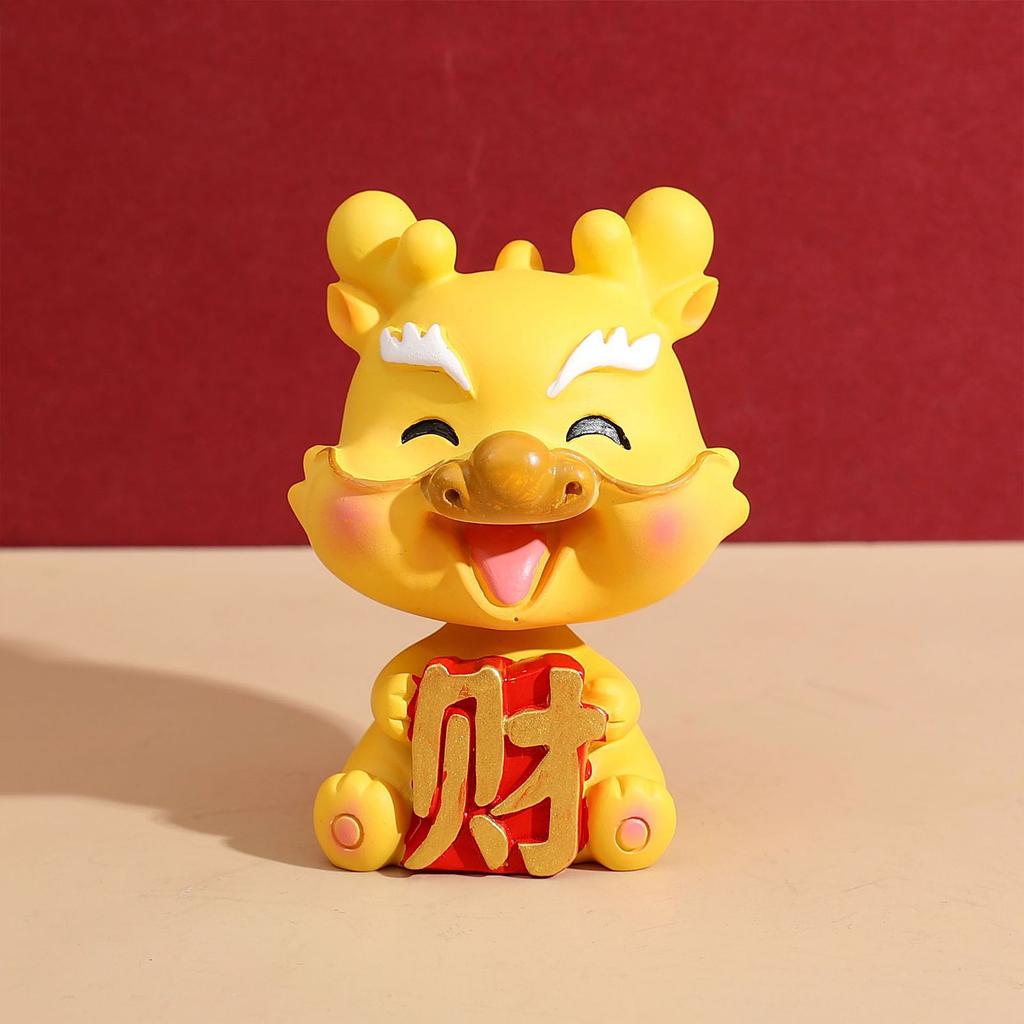 Bobblehead Dragon Decor Resine Car Dashboard Tabletop Ornament with Nodding Head Design for Office Home Cafe Gift