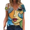 Fashion Trend Abstract Figure 3D Printed V-neck Pullover Women's T-shirts