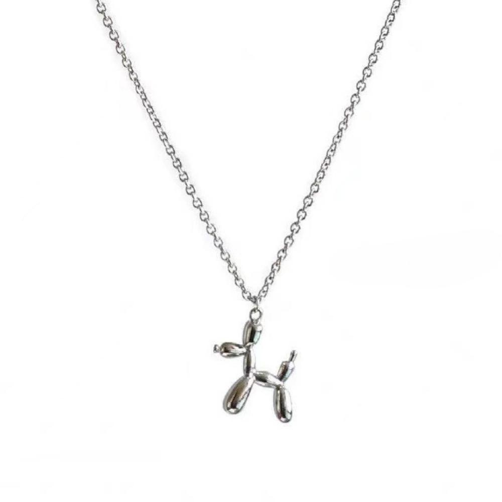Cute Style Stainless Steel Balloon Dog Golden Pendant Necklace Sweet Funny Clavicle Chain Unique Girl Birthday Gift