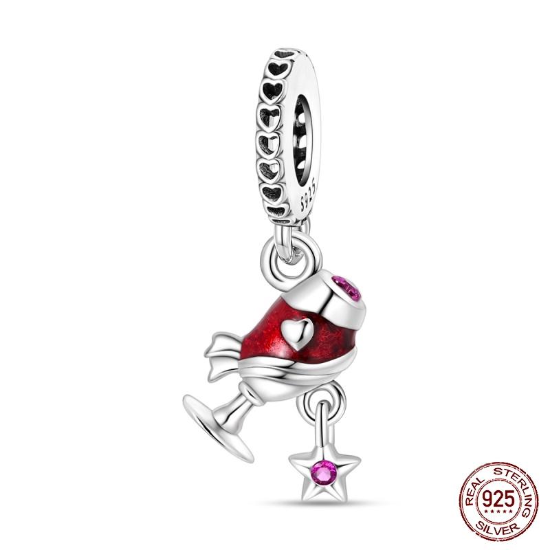 New 925 Silver Fashion Beer Champagne Red Wine Glass Drink Charms Beads Fit Original Bracelet DIY Jewelry Gift