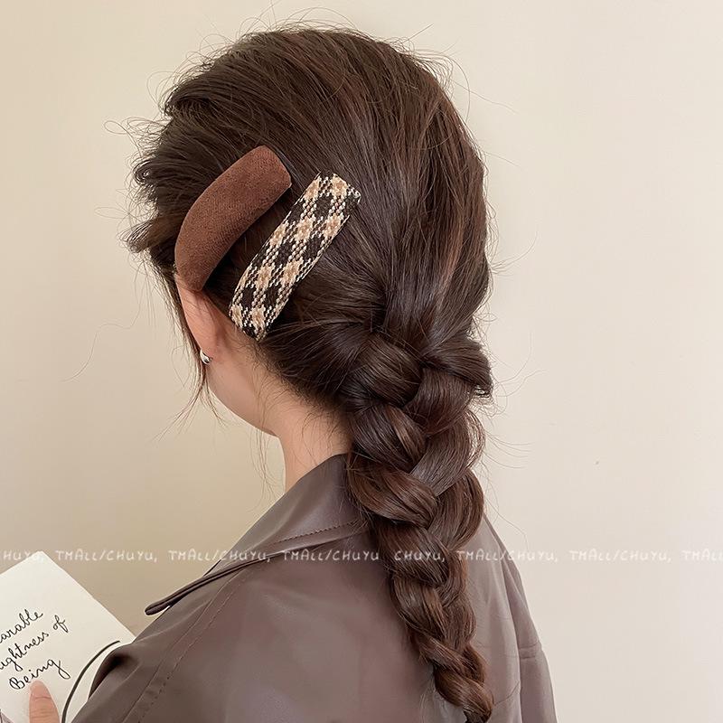 Coffee Houndstooth Hair Clip for Side Bangs - Baby BB Clip Hairpin for Autumn/Winter