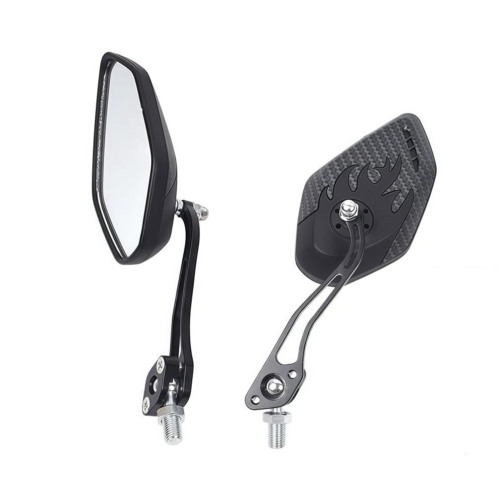 1Pair Universal Motocycle Rear View Adjustable Side Mirrors for Handlebars Aluminum Flame Pattern with 8mm/10mm Screws