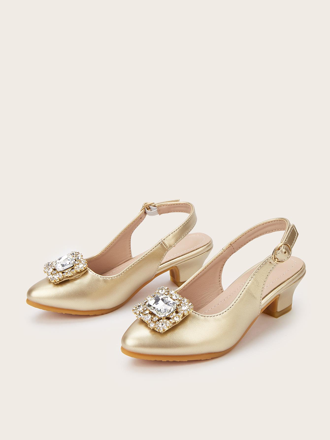 

2025 Женская мода Туфли-лодочки с острым носком и пряжкой из стразов для девочек 33