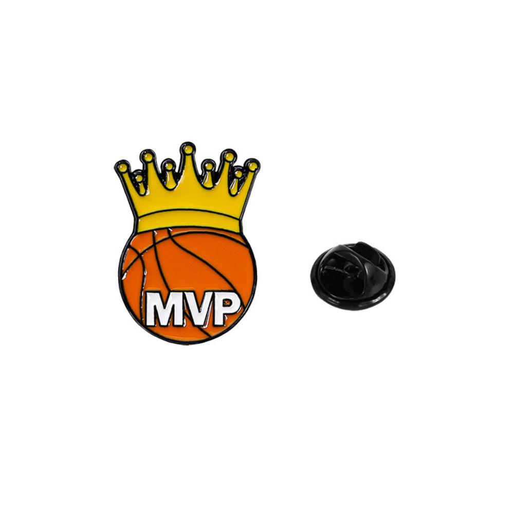 1pc Creative Basketball Enamel Brooch Flame Game Time MVP Crown Basketball Sport Metal Badge Punk Clothing Lapel Pins Jewelry