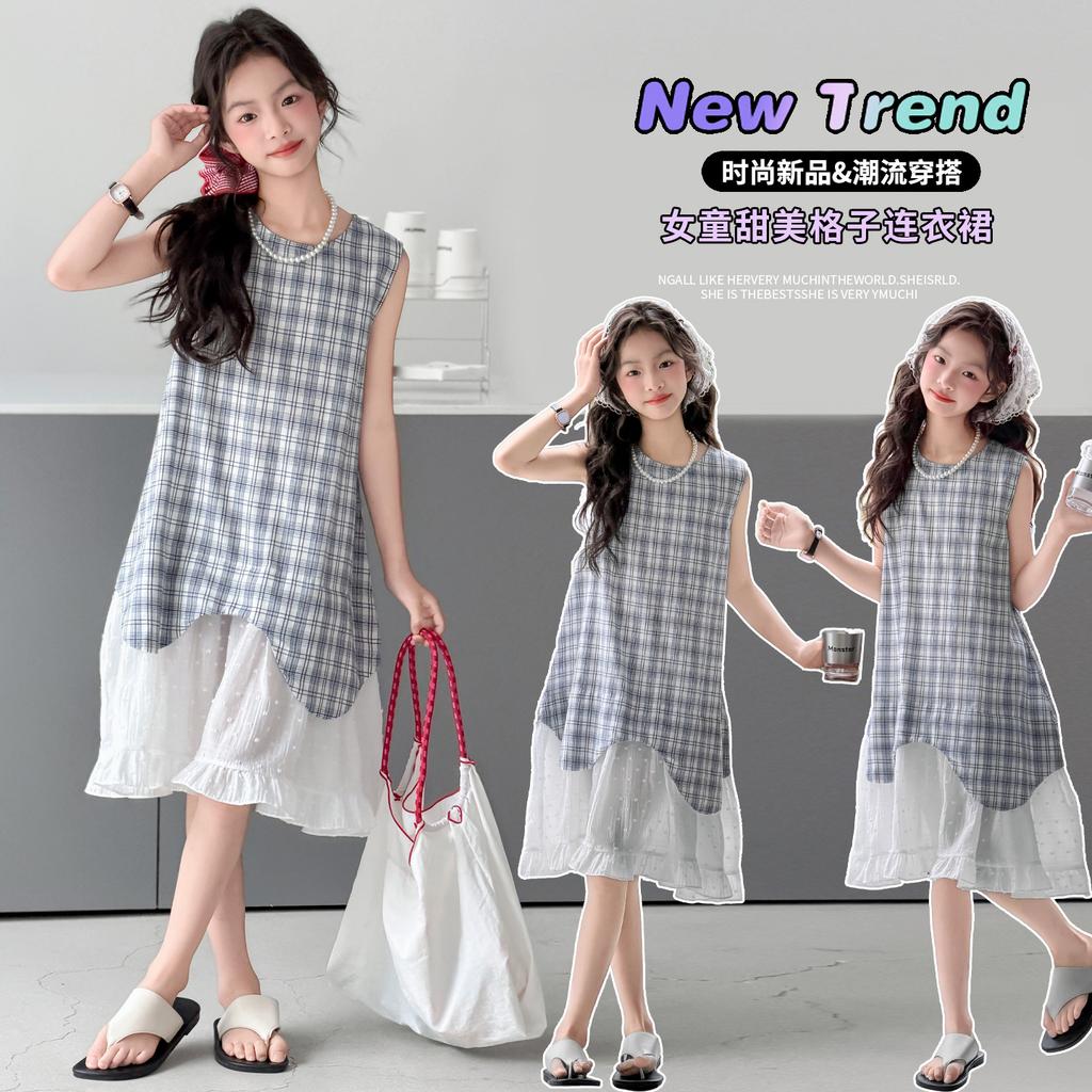 Girl's Sleeveless Plaid Dress