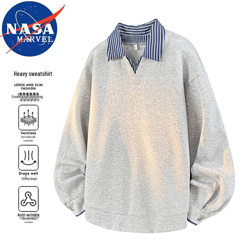 NASA MARVEL Men's V-Neck Faux Two-Piece Sweatshirt