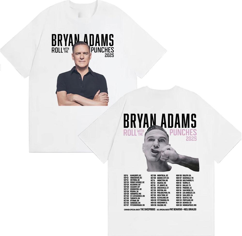 2025 Summer Bryan Adams Roll with The Punches Tour Album T Shirts Unisexs Fashion Hip Hop Oversized Cotton Tshirts Streetwear Y2k