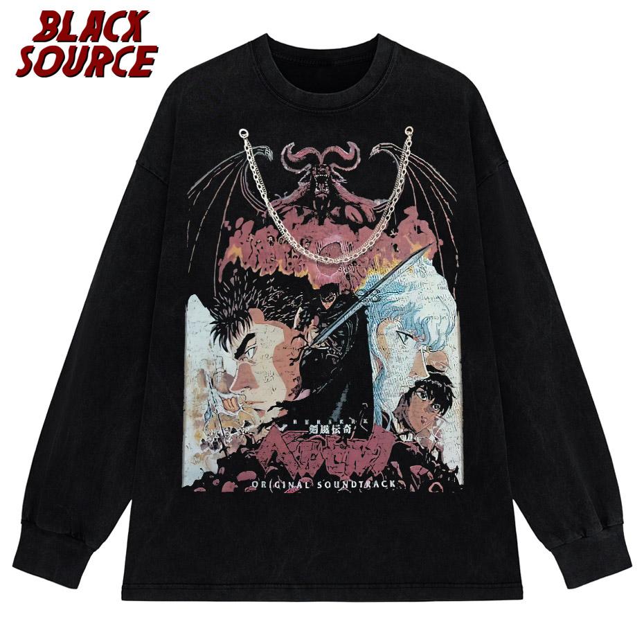 Black Source ANIME MANGA VINTAGE WASH UNISEX TSHIRT Octopus Men Harajuku TShirt Japanese Style