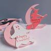 Wooden Moon Witch Decorations Handicraft Model Halloween Witch Ornaments Collectible Funny Moon Black Cat Ornaments