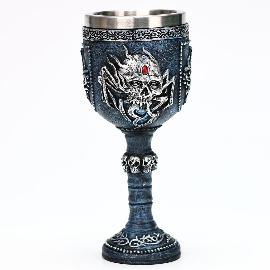 Medieval Goblet Dragon Chalice Silver Skulls Bones Fantasy Dragon Blood Wine Goblet Stainless Steel Halloween Coffee Beer Cup