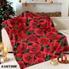 Red Poppy Floral Pattern Winter Summer Flannel Blanket Throw Fleece Soft Fuzzy Plush Cozy Fleece Blankets for Sofa Ideal Gifts